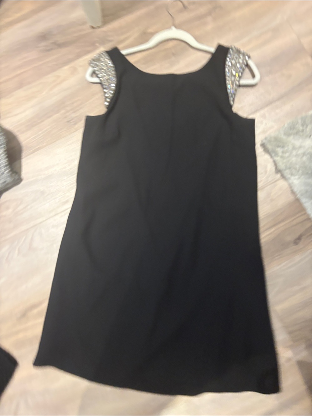 Black Mini Dress with Beaded Cap Sleeves